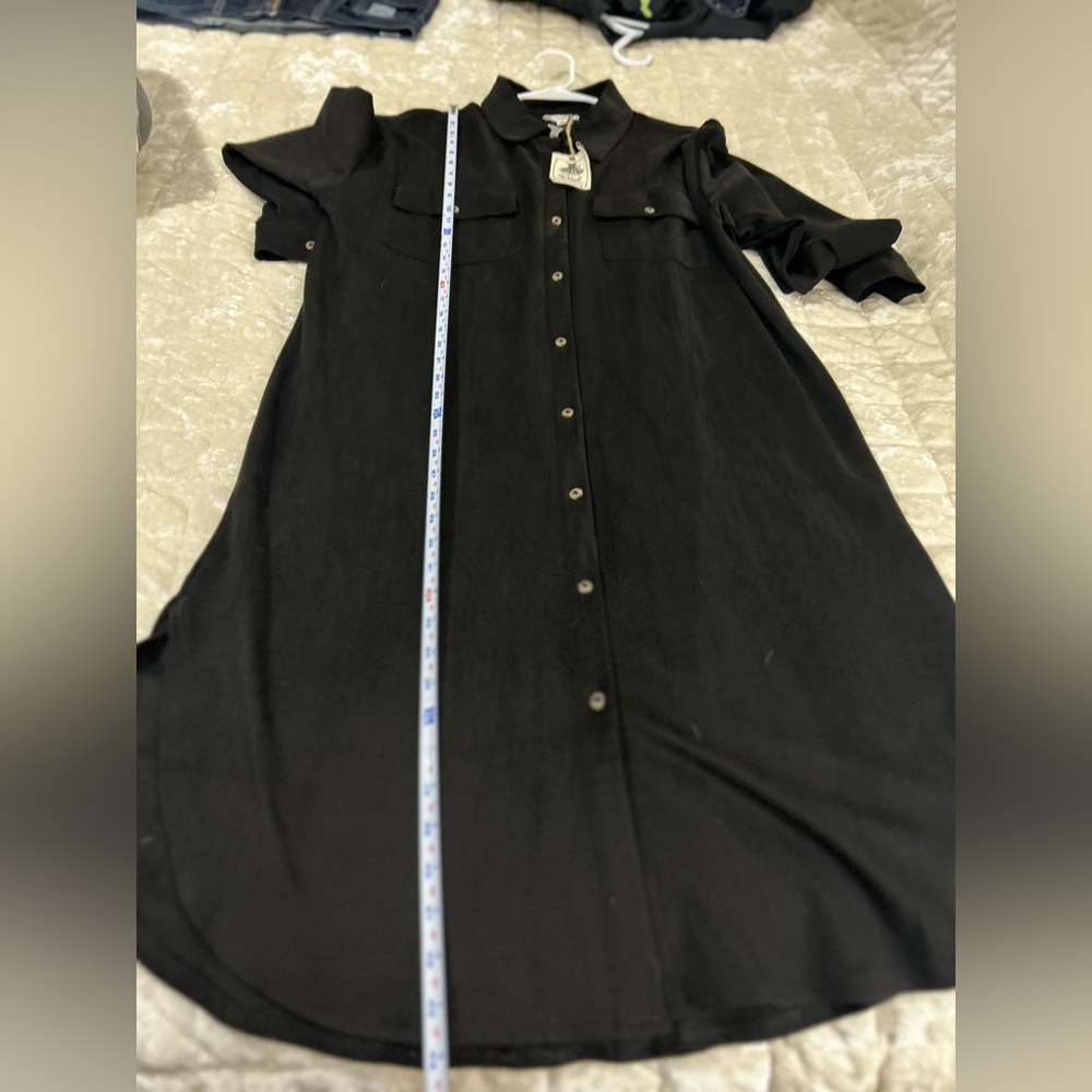Easel of Los Angeles Black Collared Shirt Dress - Suede-like fabric - Picture 7 of 8